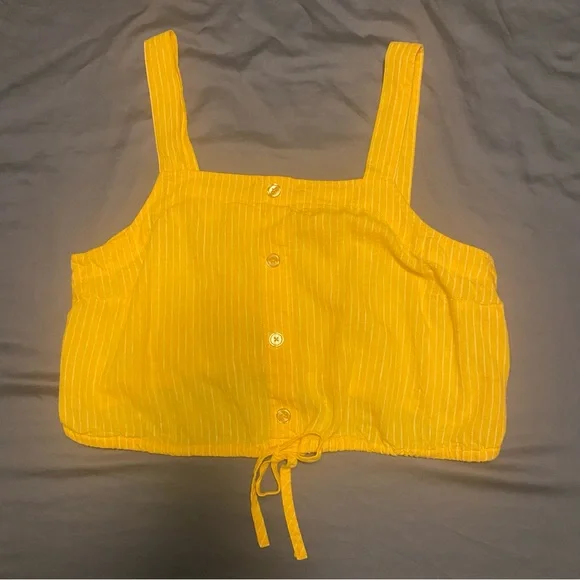 A New Day Yellow and White Striped Crop Top Size L - Picture 2 of 8